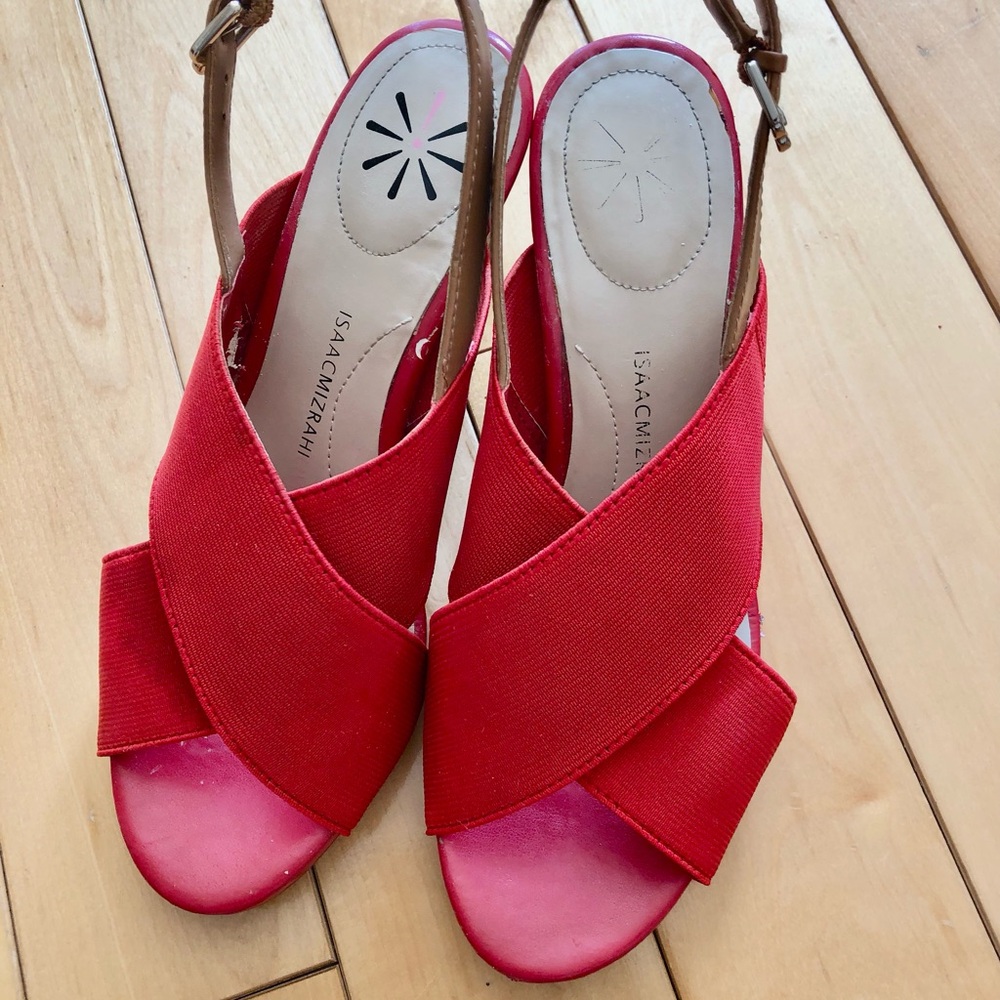 Isaac Mizrahi Red Sandals with Crisscross Straps